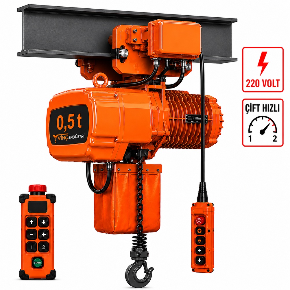 0,5-ton-monoray-zincirli-vinc-cift-hizli-220volt 0.5 T Monoray Zincirli Vinç 220 Volt Çift Hızlı - Görsel 1