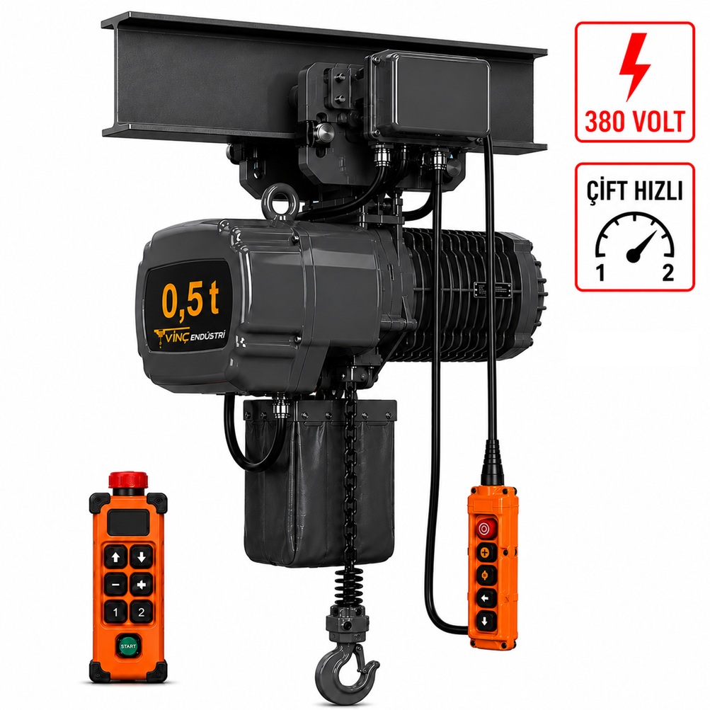 0,5-ton-monoray-zincirli-vinc-cift-hizli 0.5 T Monoray Zincirli Vinç 380 Volt Çift Hızlı - Görsel 1