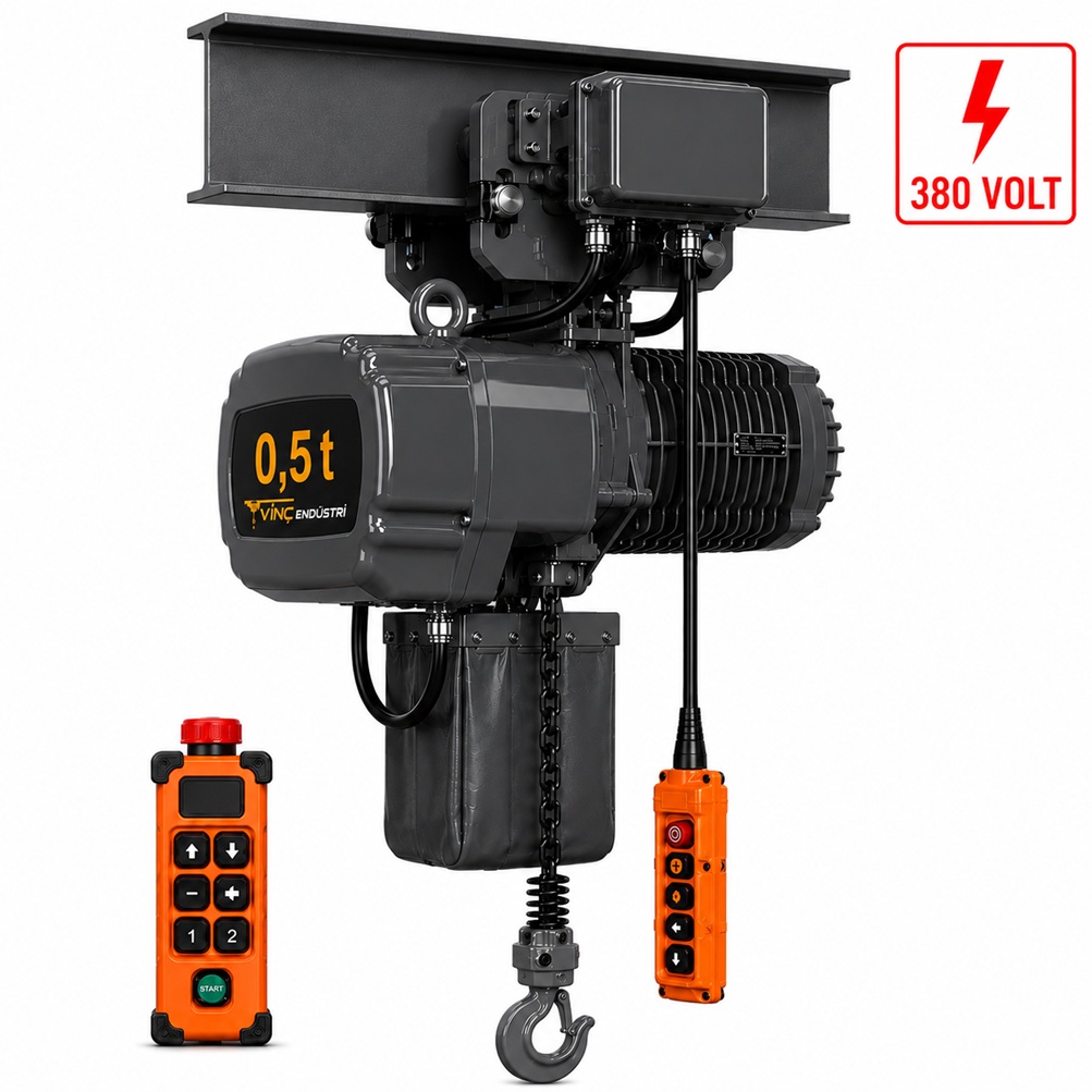0,5-ton-monoray-zincirli-vinc 0.5 T Monoray Zincirli Vinç 380 Volt 50 Hz - Görsel 1