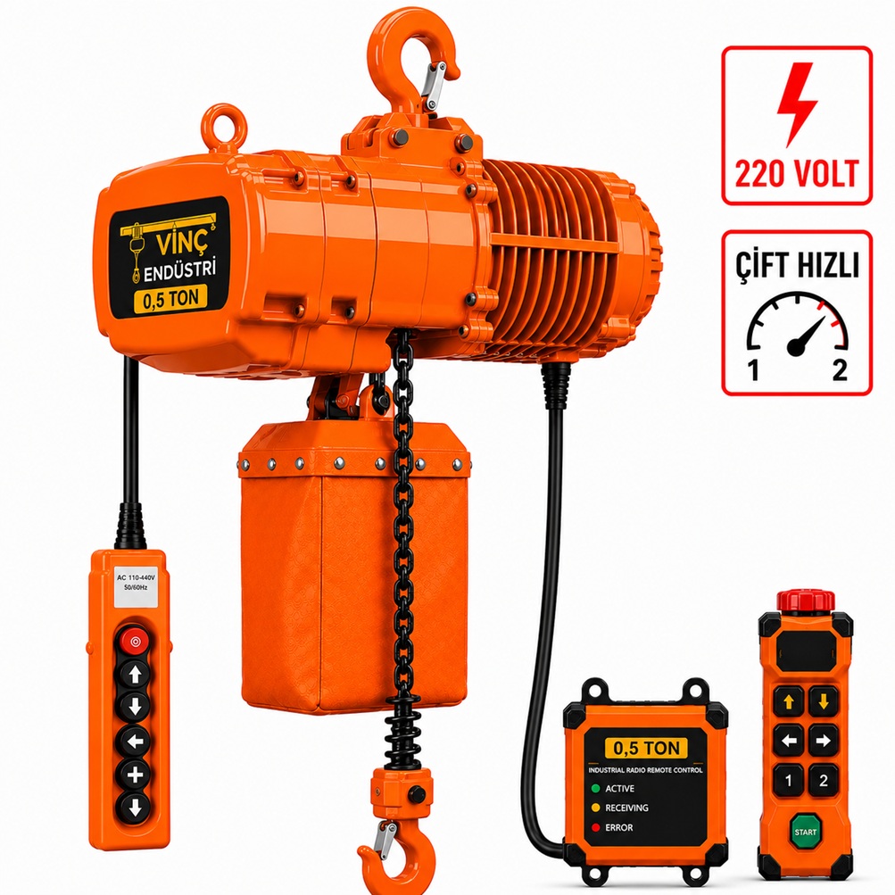 0,5-ton-sabit-zincirli-vinc-cift-hizli-220volt 0.5 T Sabit Zincirli Vinç 220 Volt Çift Hızlı - Görsel 1