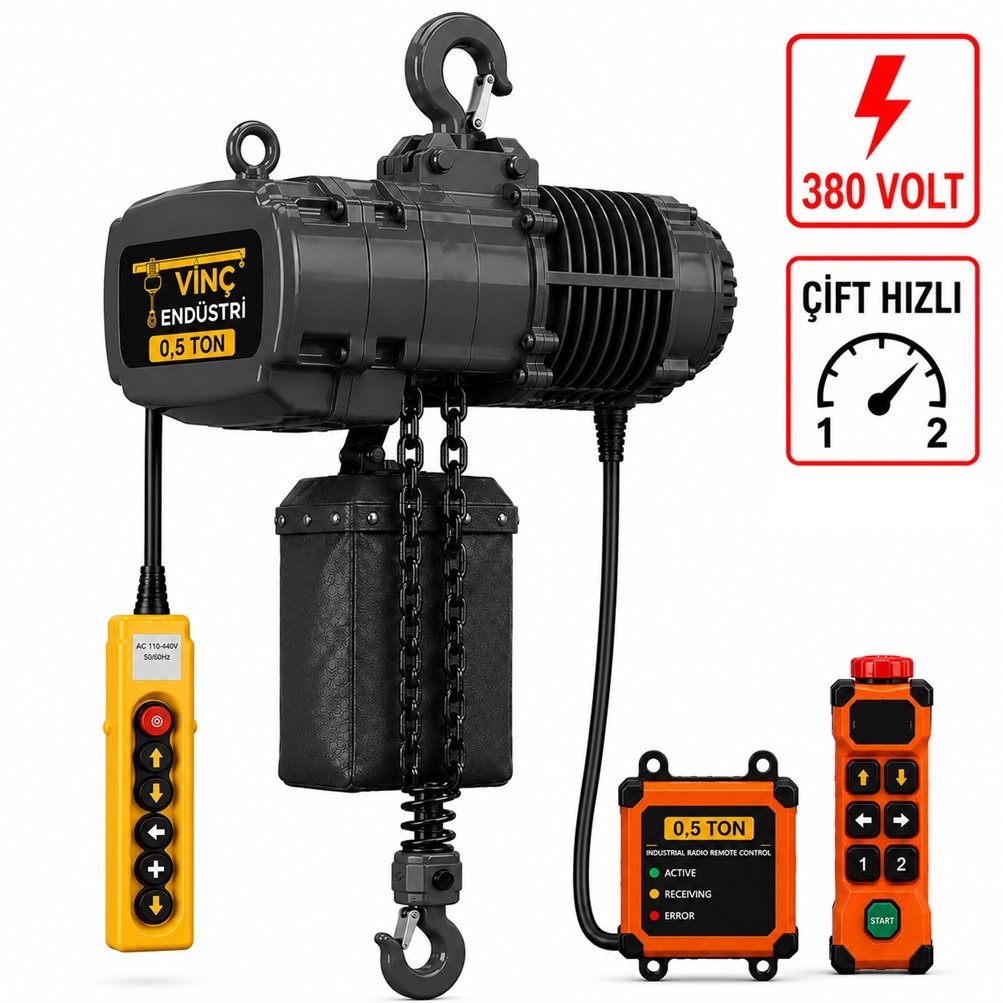 0,5-ton-sabit-zincirli-vinc-cift-hizli 0.5 T Sabit Zincirli Vinç 380 Volt Çift Hızlı - Görsel 1