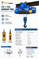 1 Ton Monoray Halatlı Vinç CD Model - Görsel 2