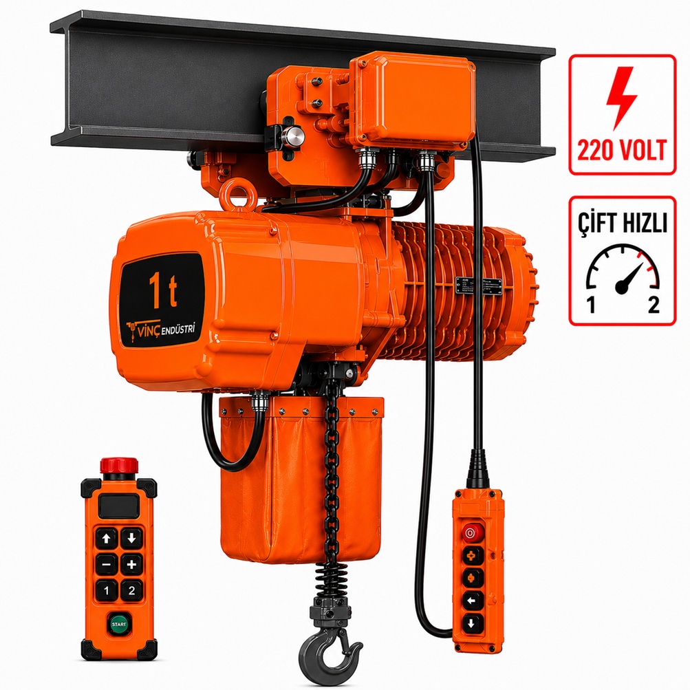 1-ton-monoray-zincirli-vinc-cift-hizli-220volt 1 T Monoray Zincirli Vinç 220 Volt Çift Hızlı - Görsel 1