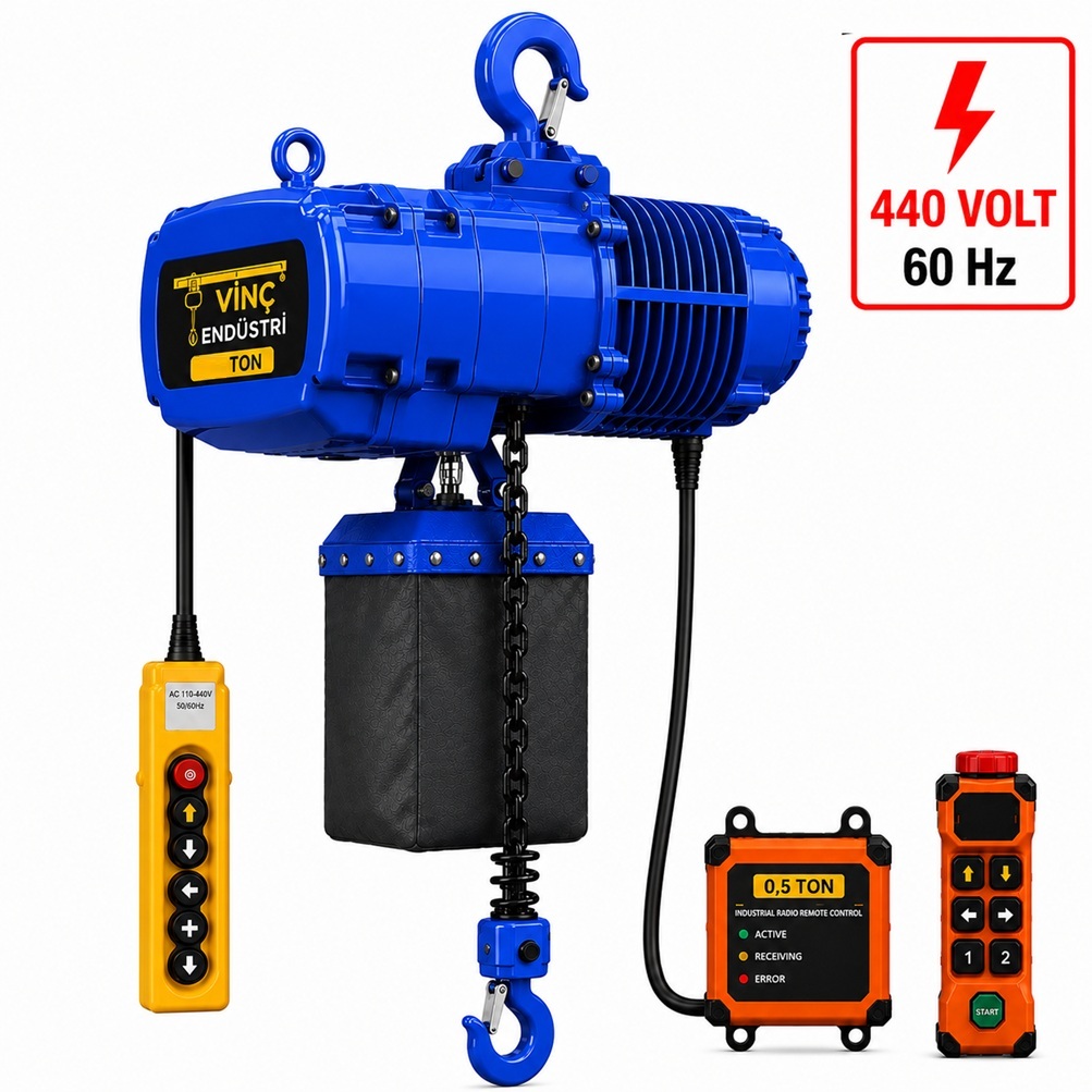 1-ton-sabit-zincirli-vinc-440volt 1 T Sabit Zincirli Vinç 440 Volt 60 Hz - Görsel 1