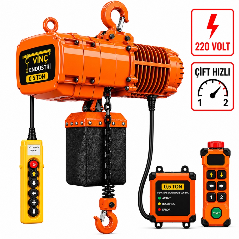 1-ton-sabit-zincirli-vinc-cift-hizli-220volt 1 T Sabit Zincirli Vinç 220 Volt Çift Hızlı - Görsel 1