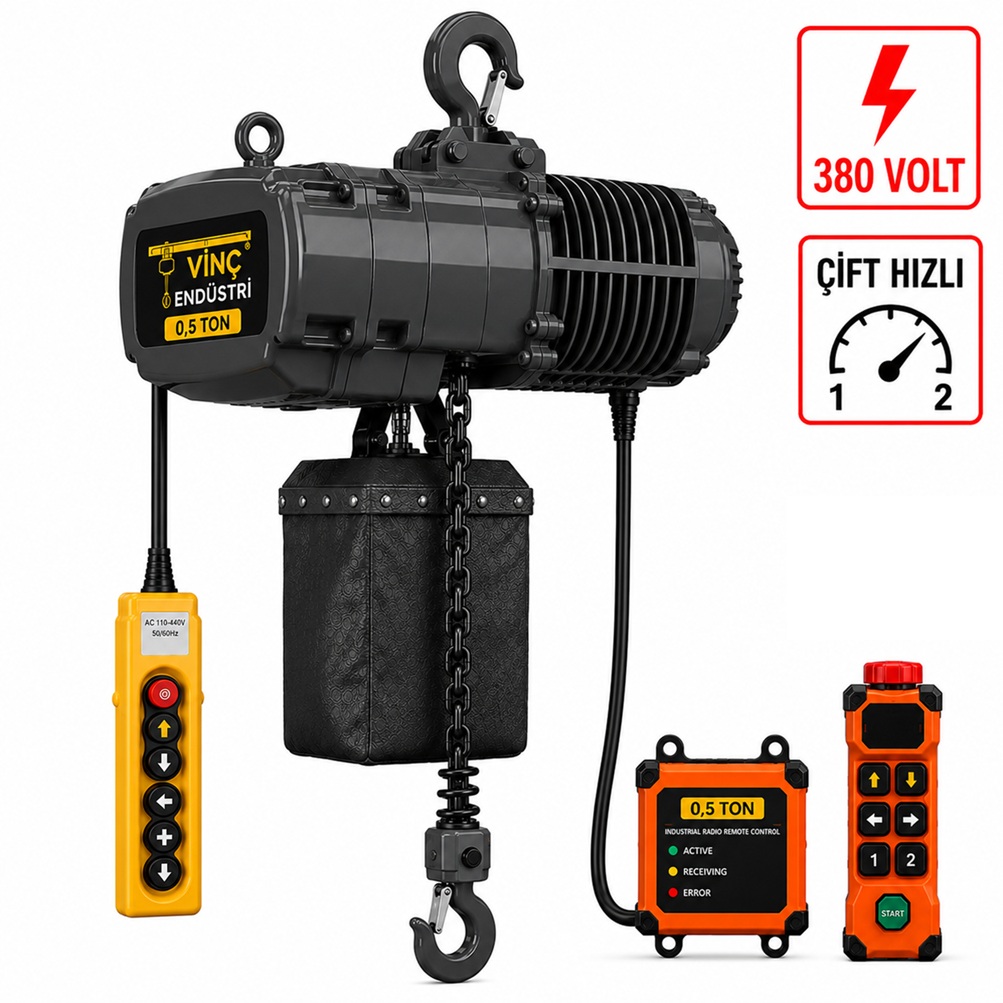 1-ton-sabit-zincirli-vinc-cift-hizli 1 T Sabit Zincirli Vinç 380 Volt Çift Hızlı - Görsel 1