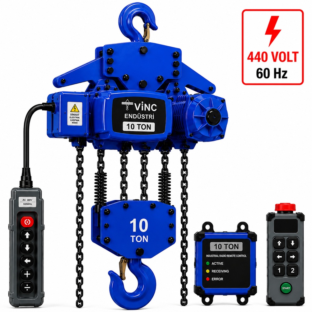 10-ton-sabit-zincirli-vinc-440volt 10 T Sabit Zincirli Vinç 440 Volt 60 Hz - Görsel 1