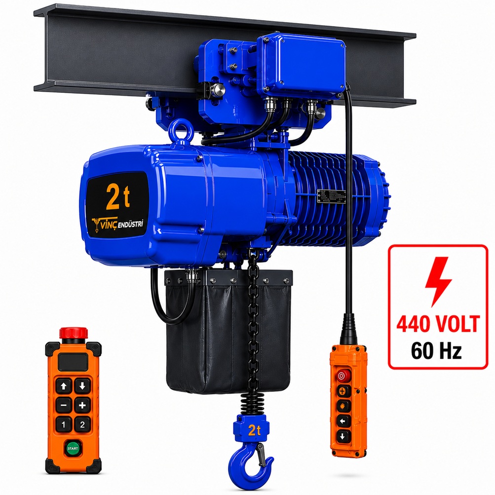 2-ton-monoray-zincirli-vinc-440volt 2 T Monoray Tek Zincirli Vinç 440 Volt 60 Hz - Görsel 1