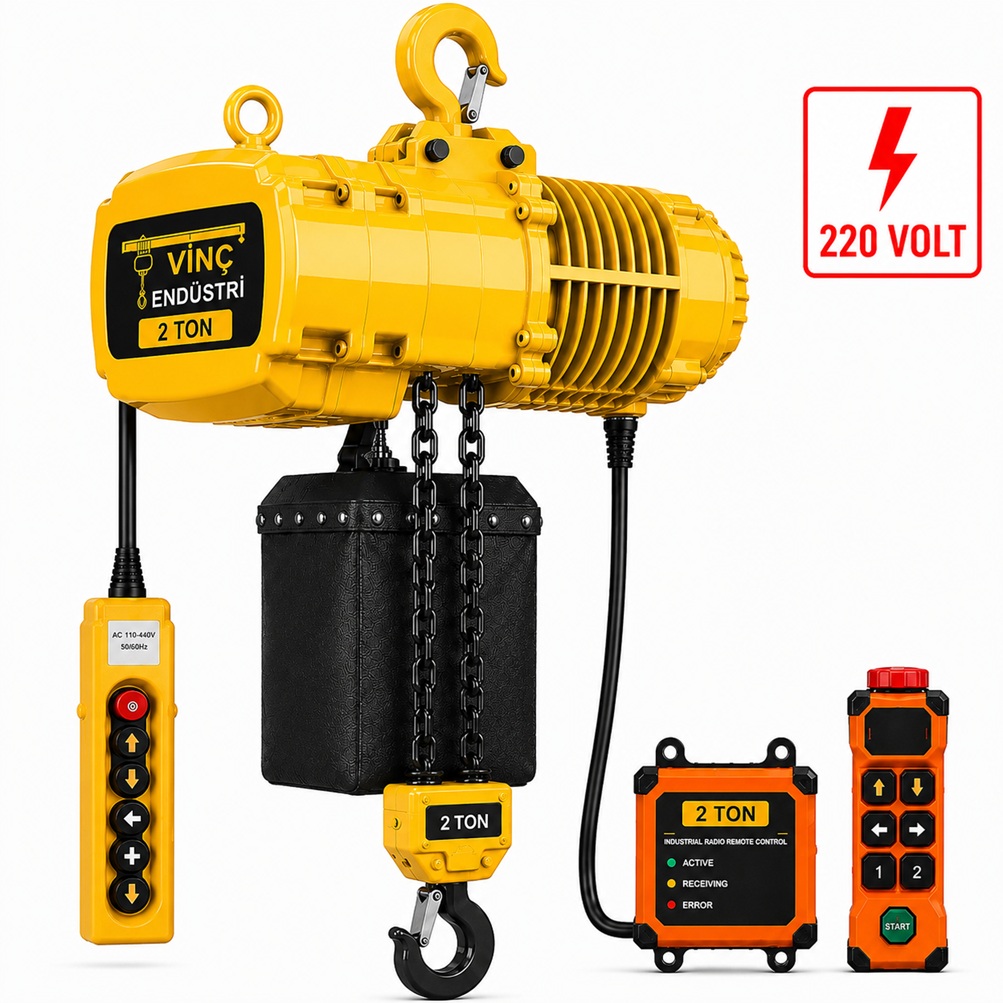 2-ton-sabit-zincirli-vinc-cift-zincir-220volt 2 T Sabit Çift Zincirli Zincirli Vinç 220 Volt - Görsel 1