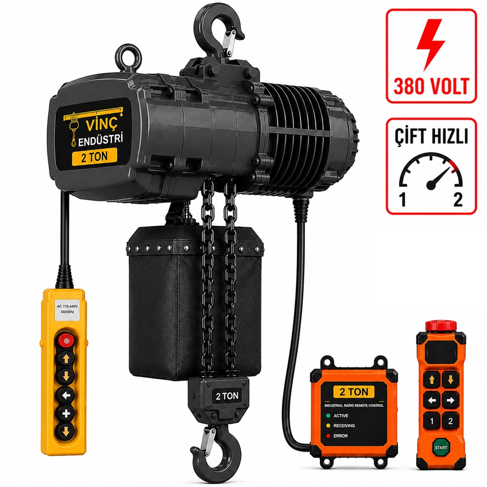 2-ton-sabit-zincirli-vinc-cift-zincir-cift-hizli 2 T Sabit Çift Zincirli Vinç 380 Volt Çift Hızlı - Görsel 1