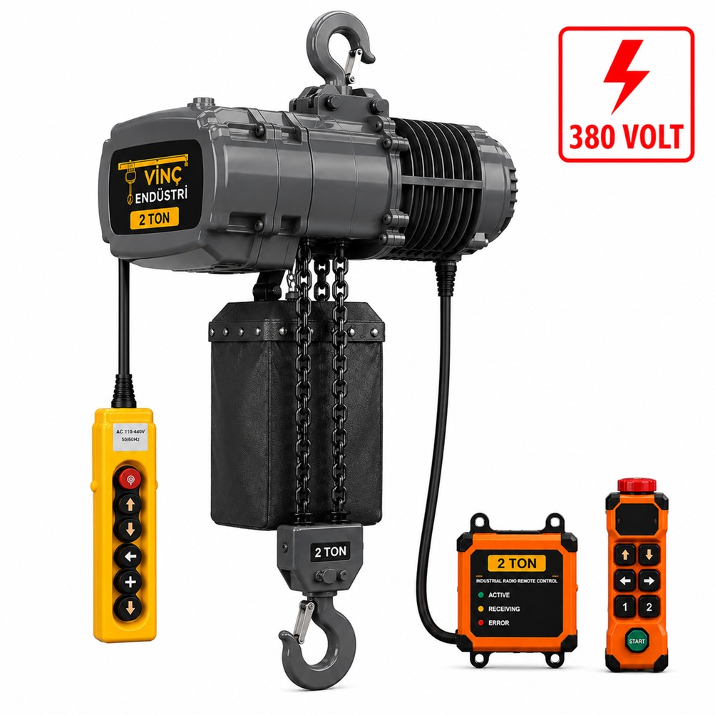 2-ton-sabit-zincirli-vinc-cift-zincir 2 T Sabit Çift Zincirli Vinç 380 Volt Tek Zincir - Görsel 1