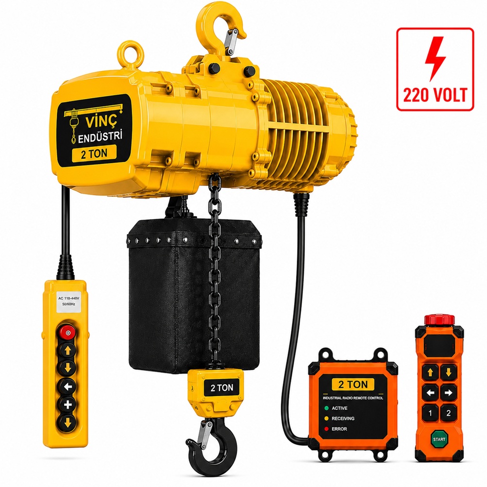 2-ton-sabit-zincirli-vinc-tek-zincir-220volt 2 T Sabit Zincirli Vinç 220 Volt - Görsel 1
