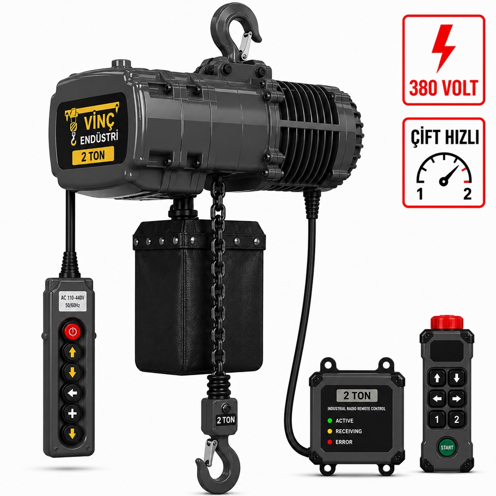 2-ton-sabit-zincirli-vinc-tek-zincir-cift-hizli 2 T Sabit Zincirli Vinç 380 Volt Çift Hızlı - Görsel 1