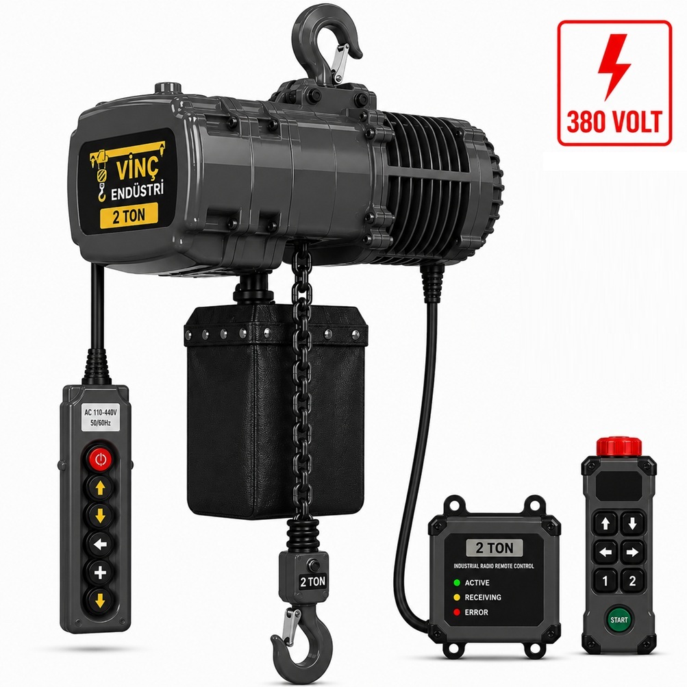 2-ton-sabit-zincirli-vinc-tek-zincir 2 T Sabit Zincirli Vinç 380 Volt Tek Zincir - Görsel 1