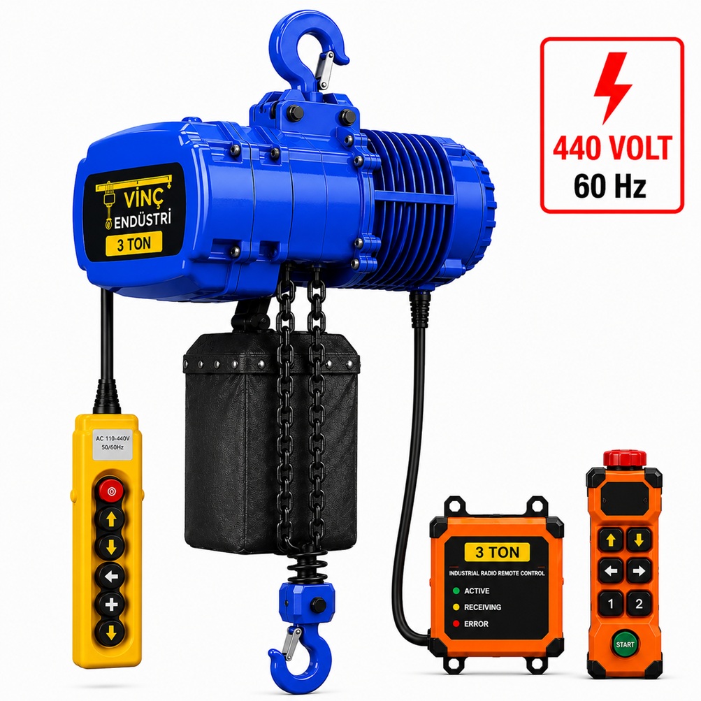 3-ton-sabit-zincirli-vinc-440volt 3 T Sabit Zincirli Vinç 440 Volt 60 Hz - Görsel 1