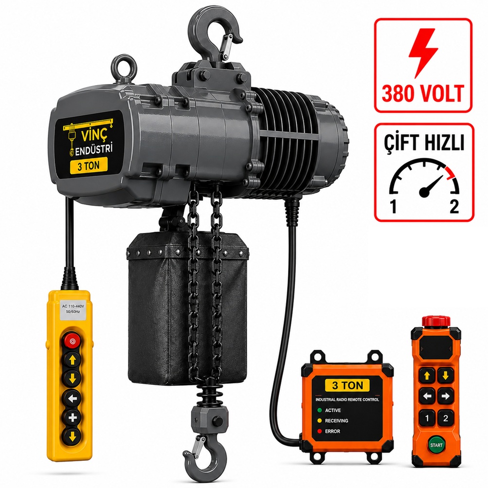 3-ton-sabit-zincirli-vinc-cift-hizli 3 T Sabit Zincirli Vinç 380 Volt Çift Hızlı - Görsel 1