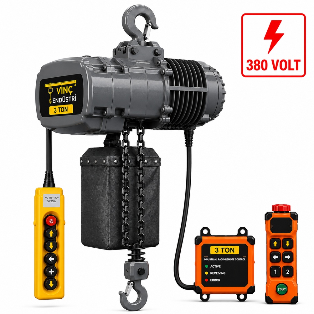 3-ton-sabit-zincirli-vinc 3 T Sabit Zincirli Vinç 380 Volt Tek Zincir - Görsel 1