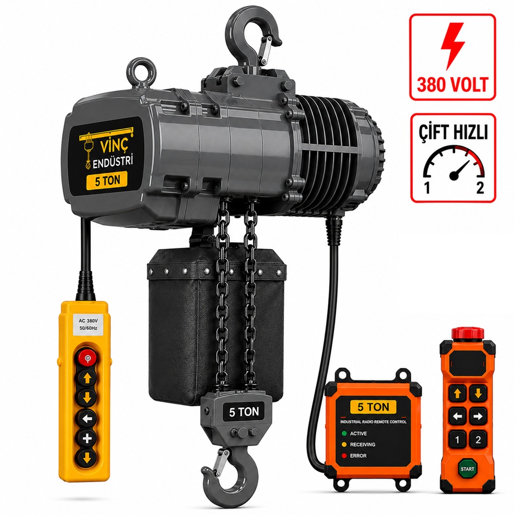 5-ton-sabit-zincirli-vinc-cift-zincir-cift-hizli 5 T Sabit Zincirli Vinç 380 Volt Çift Hızlı - Görsel 1