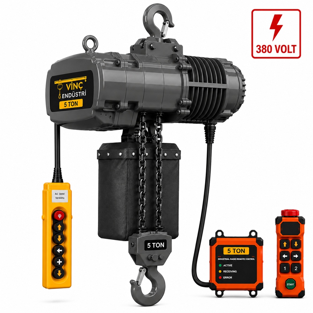 5-ton-sabit-zincirli-vinc-cift-zincir 5 T Sabit Zincirli Vinç 380 Volt - Görsel 1