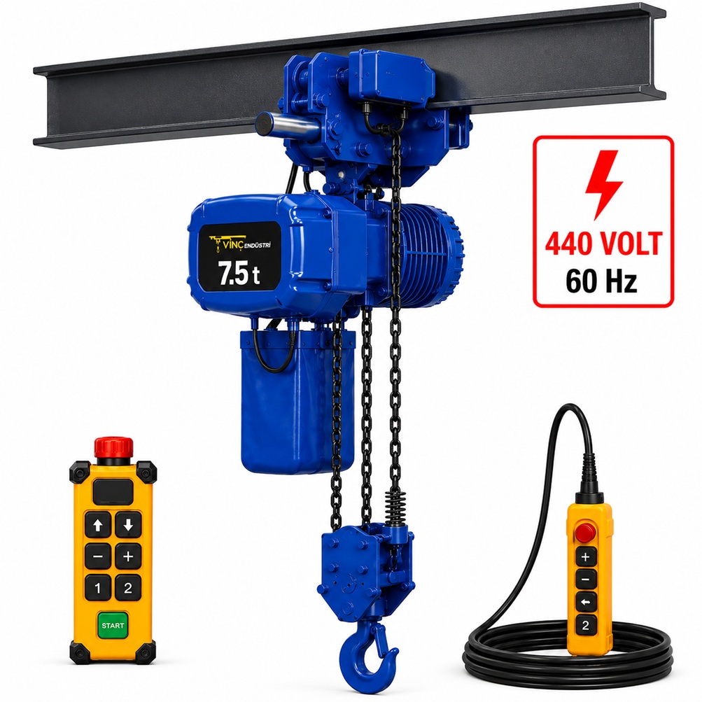 7.5-ton-monoray-zincirli-vinc-cift-zincirli-440volt 7.5 T Monoray Zincirli Vinç 440 Volt 60 Hz - Görsel 1