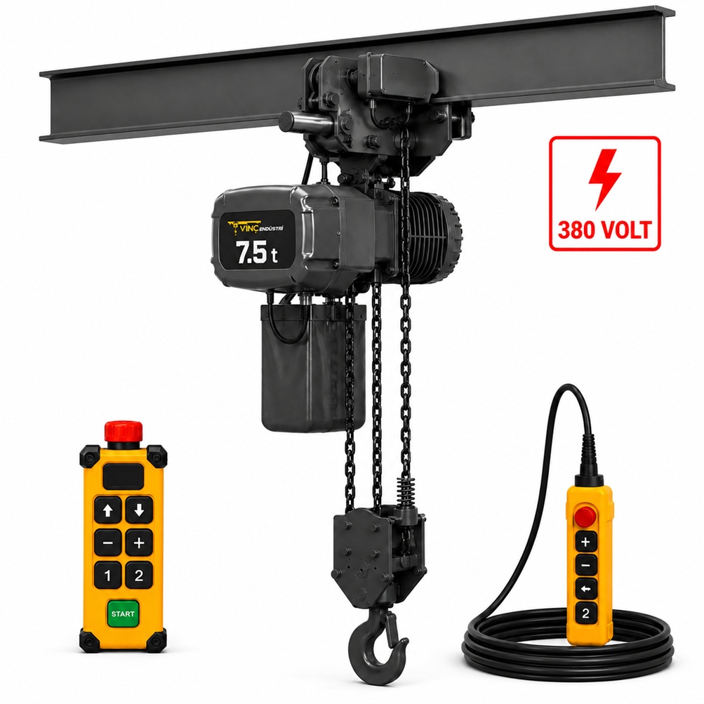 7.5-ton-monoray-zincirli-vinc-cift-zincirli 7.5 T Monoray Zincirli Vinç 380 Volt 50 Hz - Görsel 1